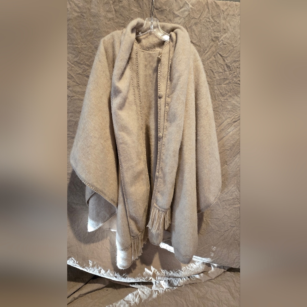 Alpaca Wool Cape Poncho Tan Beige One Size